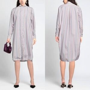 CALIBAN Poplin Midi Shirt Dress In Striped Mauve 4.